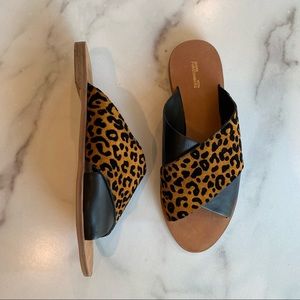 DIANE VON FURSTENBERG Baile Leopard Print Suede Cross Slide On Sandals